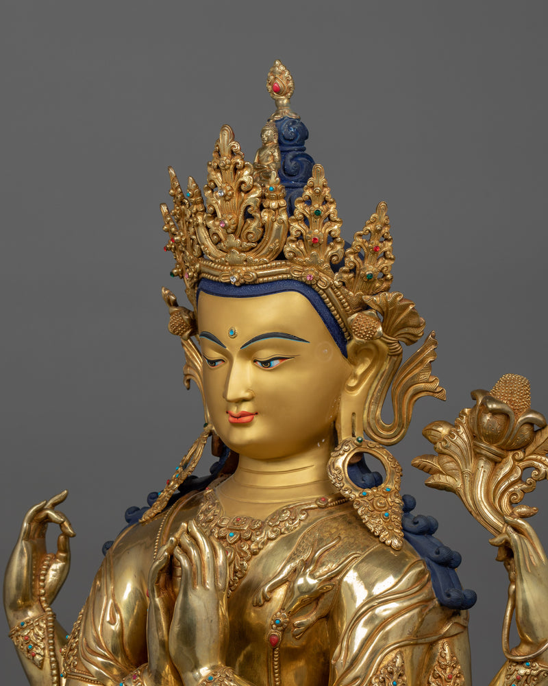 Compassion deity Chenrezig sculpture | Four Armed Deity