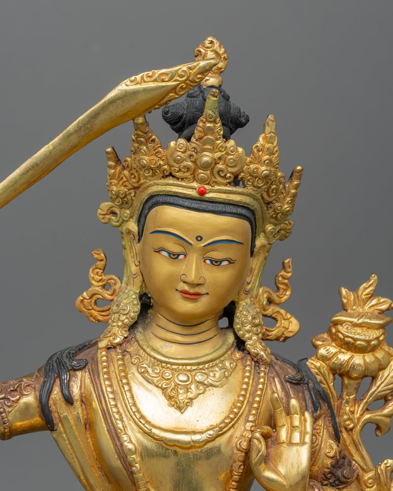 12.2 Inches Manjushri with sword | Bodhisattva Sculpture Wisdom Deity