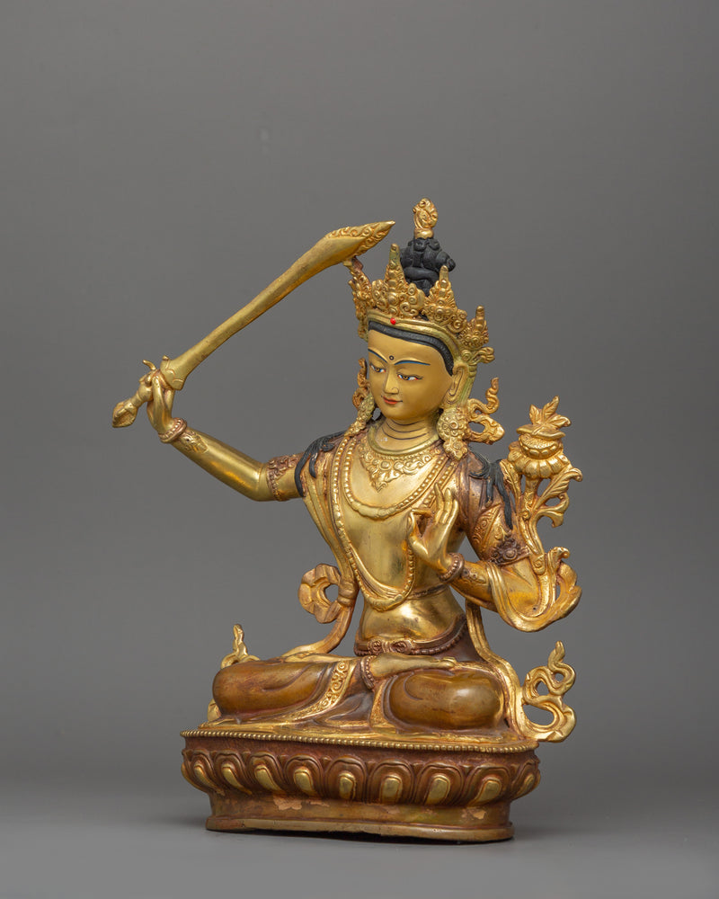 12.2 Inches Manjushri with sword | Bodhisattva Sculpture Wisdom Deity