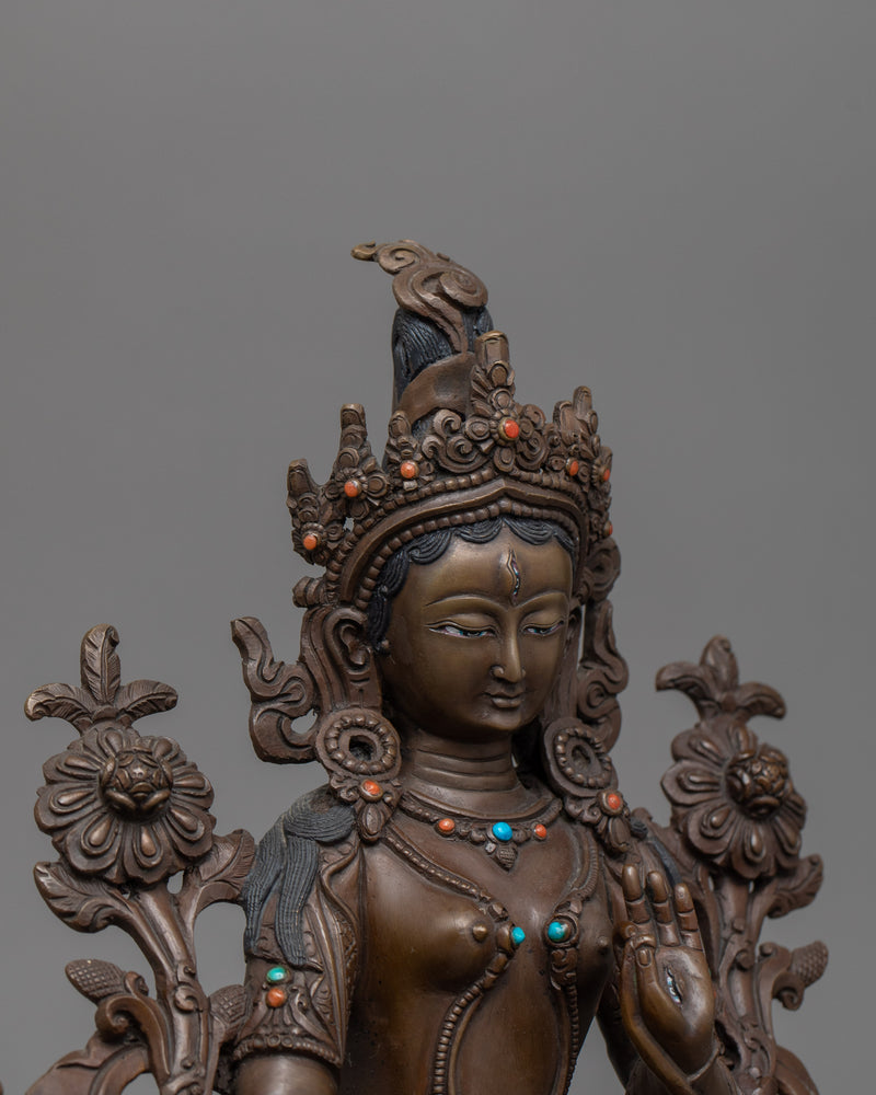 Chocolate Oxidized White Tara Statue | Tibetan Buddhism Healing Goddess