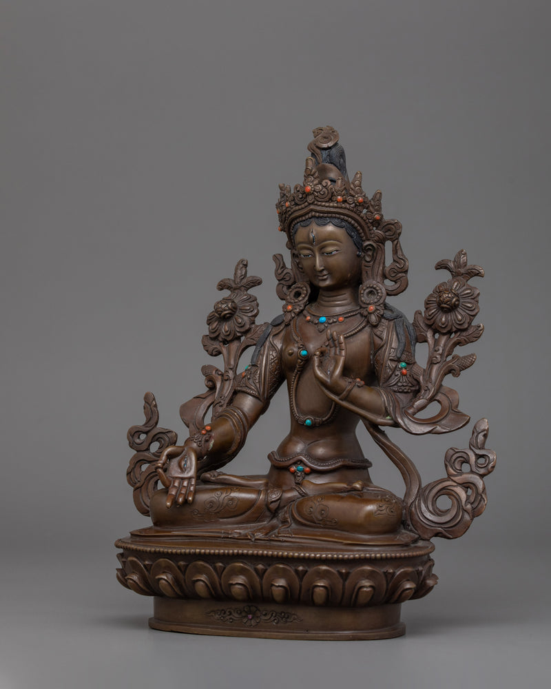 Chocolate Oxidized White Tara Statue | Tibetan Buddhism Healing Goddess