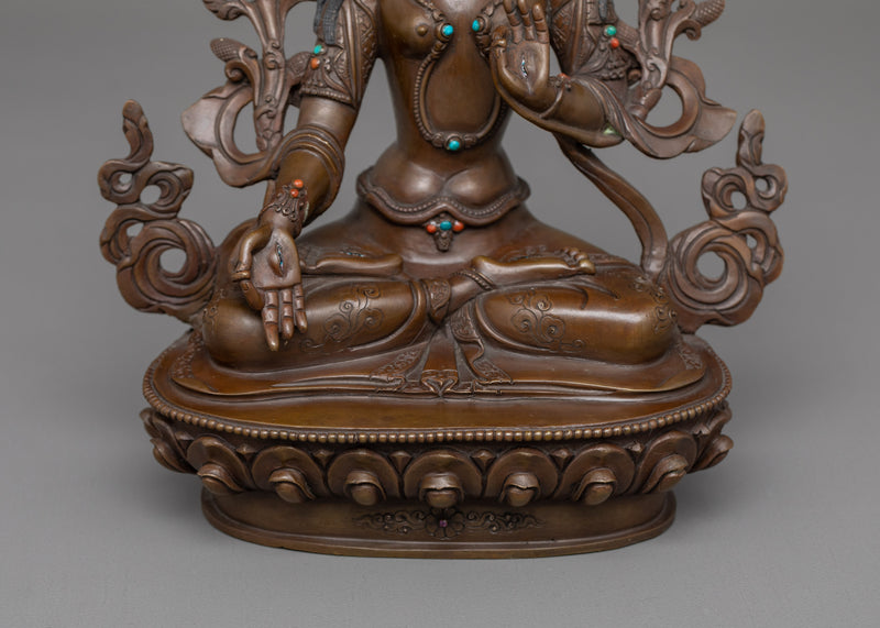 Chocolate Oxidized White Tara Statue | Tibetan Buddhism Healing Goddess