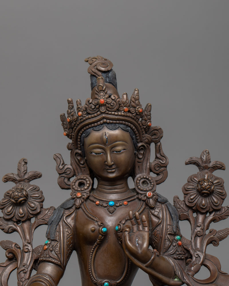 Chocolate Oxidized White Tara Statue | Tibetan Buddhism Healing Goddess