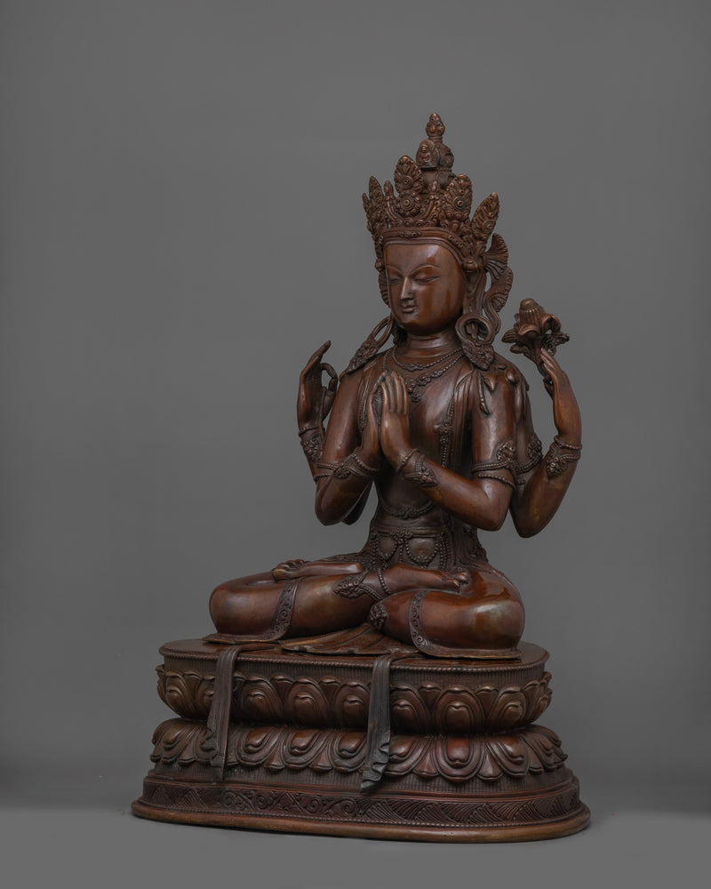 Himalayan 4-Armed Chenrezig Buddha Sculpture | Bodhisattva of Compassion and Healing