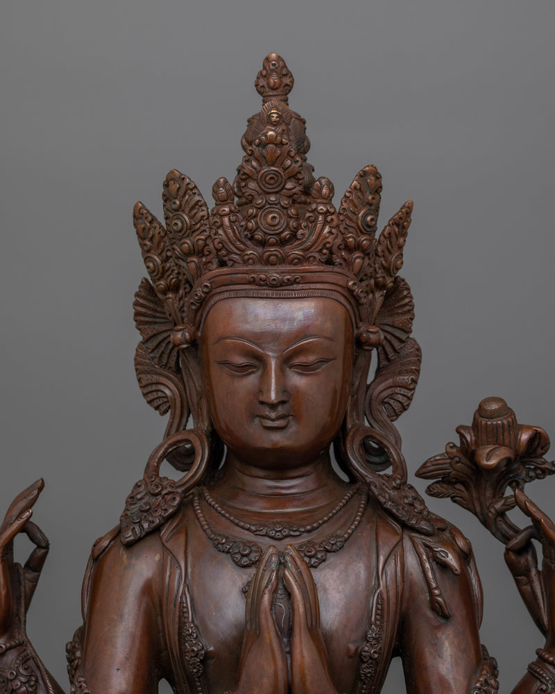 Himalayan 4-Armed Chenrezig Buddha Sculpture | Bodhisattva of Compassion and Healing