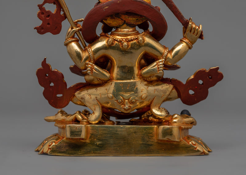 Four Armed Mahakala Mantra Statue | 24k Gold Gilded Artwork