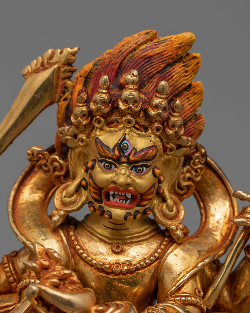 Four Armed Mahakala Mantra Statue | 24k Gold Gilded Artwork