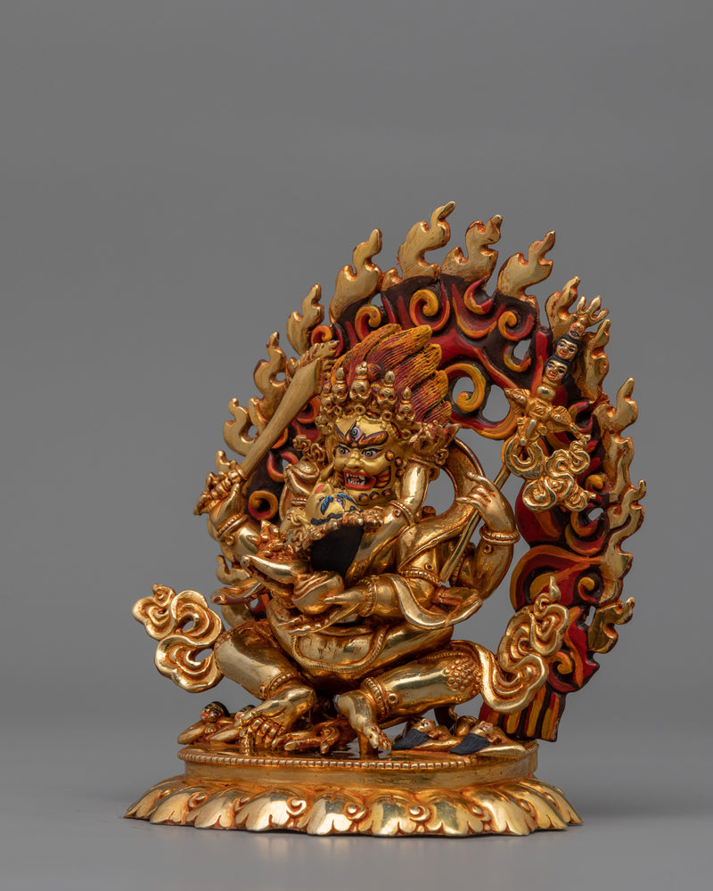 Four Armed Mahakala Mantra Statue | 24k Gold Gilded Artwork