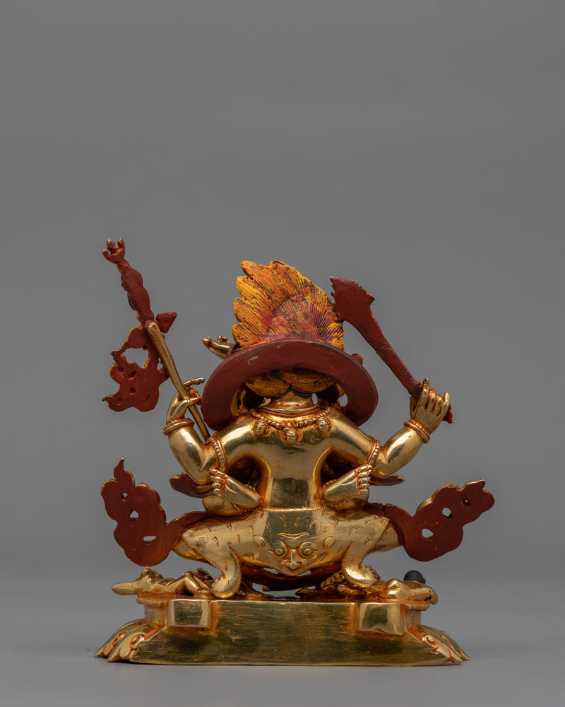 Four Armed Mahakala Mantra Statue | 24k Gold Gilded Artwork