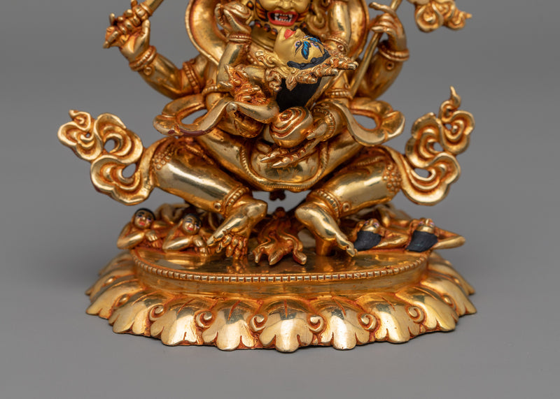 Four Armed Mahakala Mantra Statue | 24k Gold Gilded Artwork