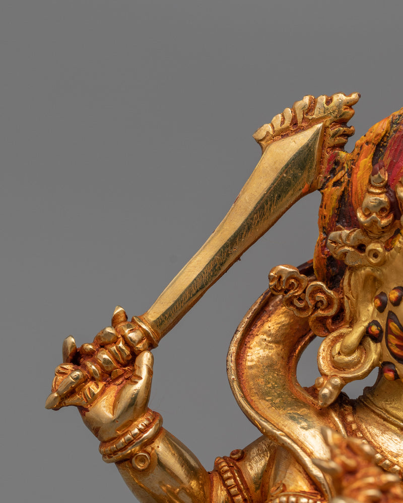 Four Armed Mahakala Mantra Statue | 24k Gold Gilded Artwork