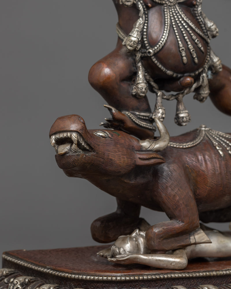 Silver Plated Yama Dharmaraja Statue  | Wrathful Dharma Protector Deity Yama