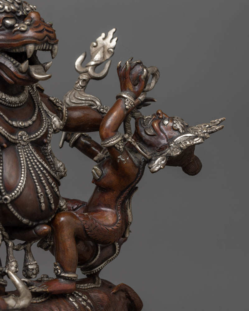 Silver Plated Yama Dharmaraja Statue  | Wrathful Dharma Protector Deity Yama