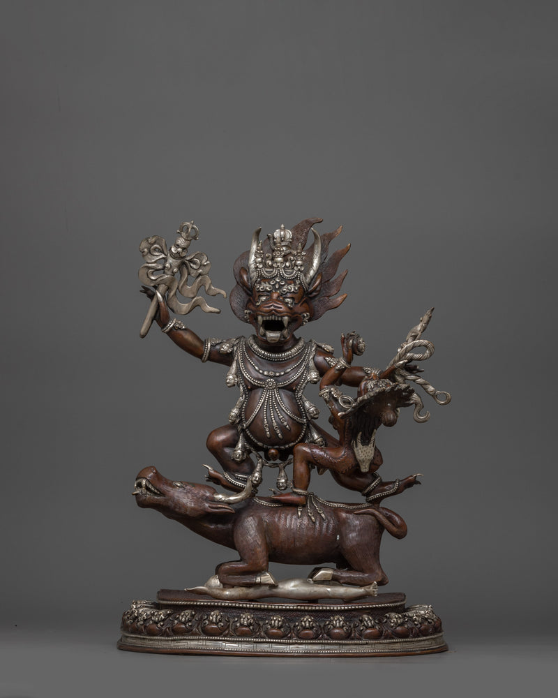 Silver Plated Yama Dharmaraja Statue  | Wrathful Dharma Protector Deity Yama