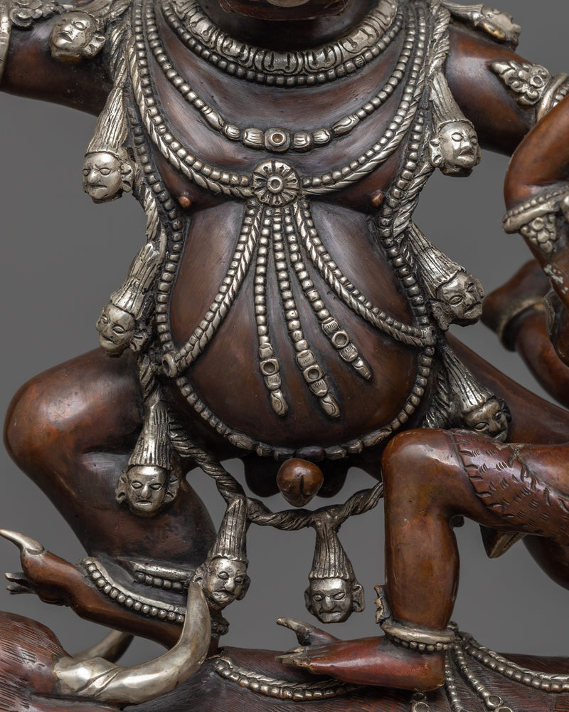 Silver Plated Yama Dharmaraja Statue  | Wrathful Dharma Protector Deity Yama