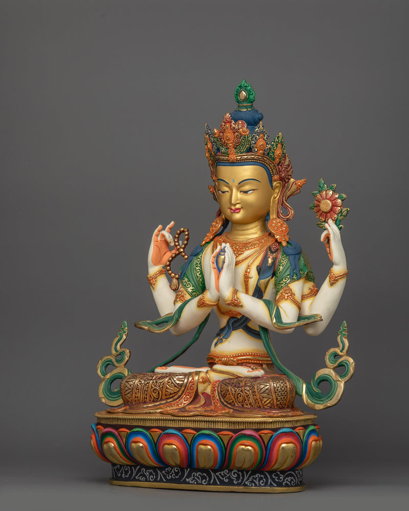 Handmade Four-armed Chenrezig Statue | The Compassionate Deity