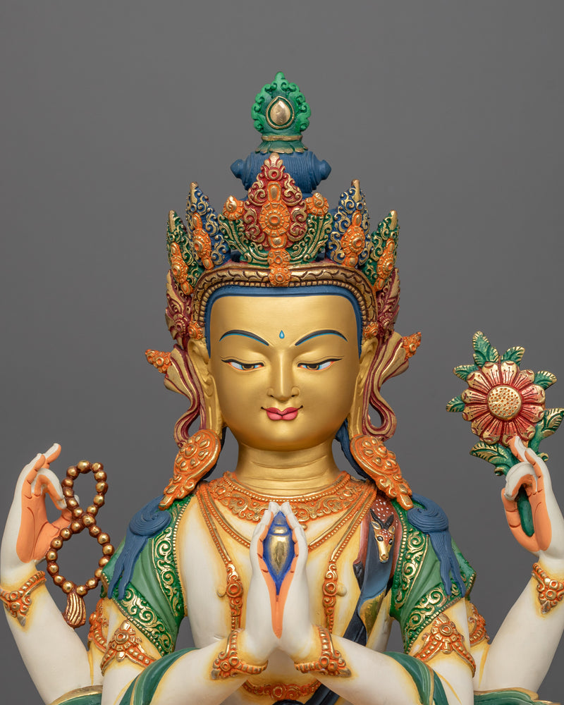 Handmade Four-armed Chenrezig Statue | The Compassionate Deity