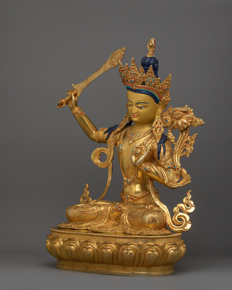 Majestic Wisdom Deity Manjushri | Traditionally 24k Gold Gilded