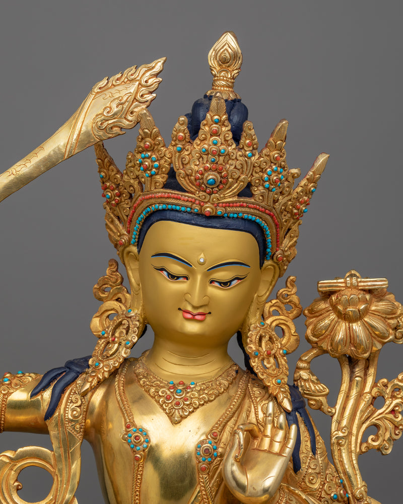 Majestic Wisdom Deity Manjushri | Traditionally 24k Gold Gilded