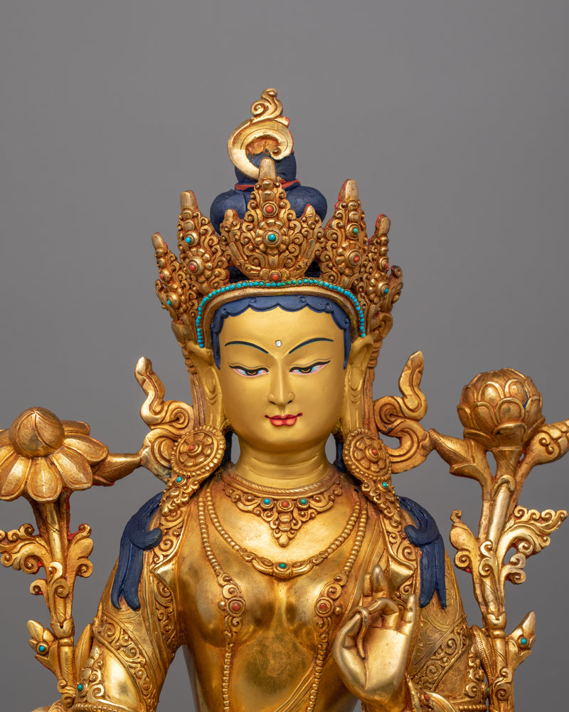 Buddhist Goddess Green Tara Figurine | Deity of Protection and Healing