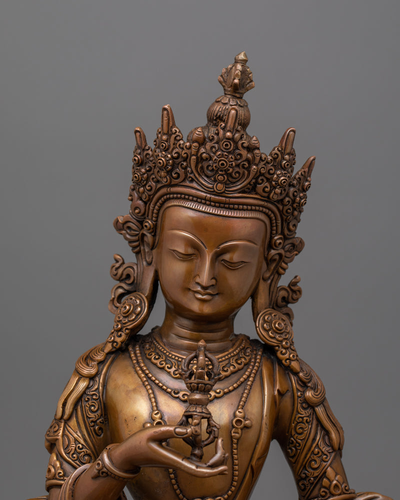 Sacred Buddhist Vajrasattva Oxidized Copper Statue | Symbol of Purification