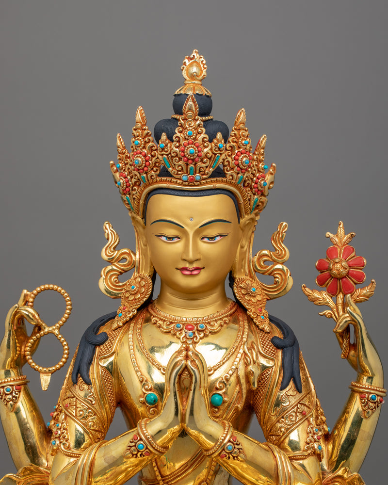 Beautiful Four Armed Chenrezig Statue | Bodhisattva Avalokiteshvara Deity