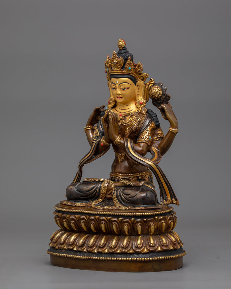 Handmade Four-Armed Chenrezig Sculpture | The Bodhisattva of Healing and Protection