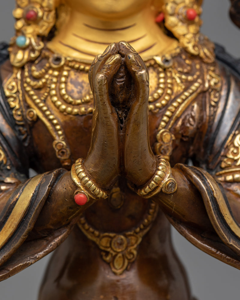 Handmade Four-Armed Chenrezig Sculpture | The Bodhisattva of Healing and Protection