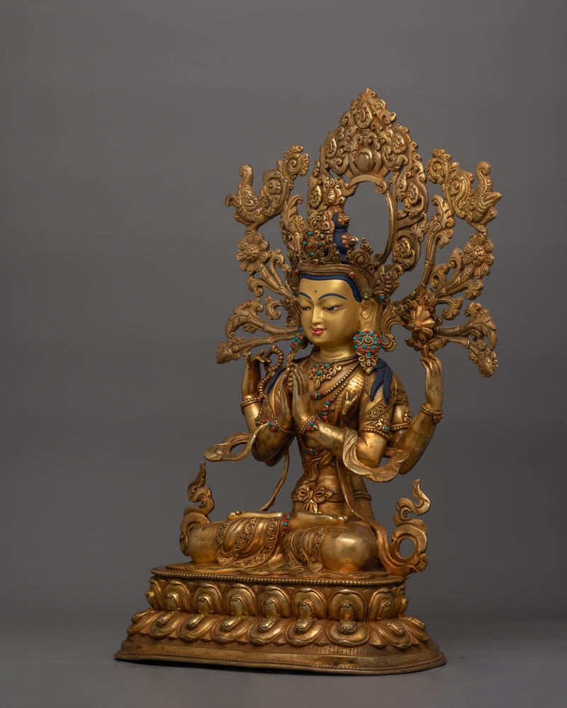 Four Armed Bodhisattva Avalokiteshvara Sculpture | Traditional Artwork