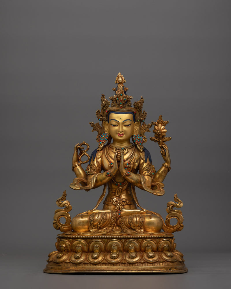 Four Armed Bodhisattva Avalokiteshvara Sculpture | Traditional Artwork