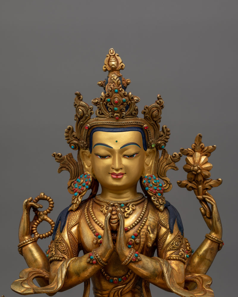 Four Armed Bodhisattva Avalokiteshvara Sculpture | Traditional Artwork