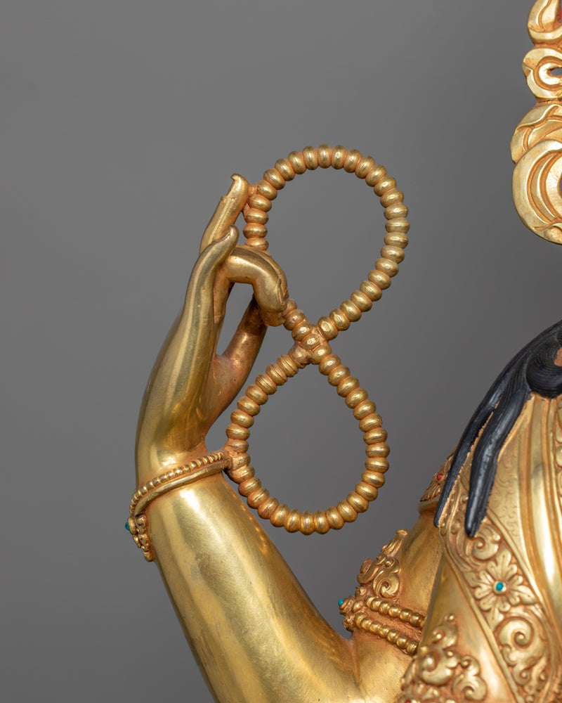 Himalayan Four-Armed Meditating Chenrezig | 24K Gold Gilded Buddhist Sculpture