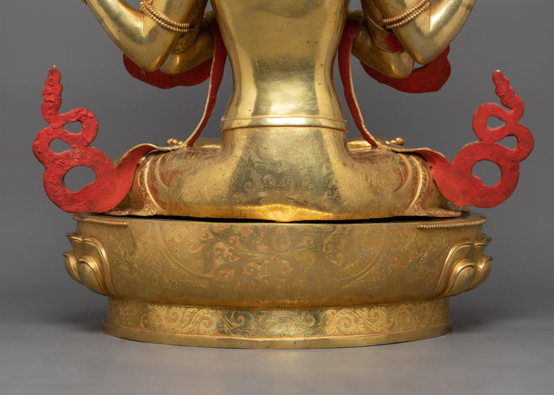 Himalayan Four-Armed Meditating Chenrezig | 24K Gold Gilded Buddhist Sculpture