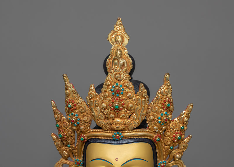 Himalayan Four-Armed Meditating Chenrezig | 24K Gold Gilded Buddhist Sculpture