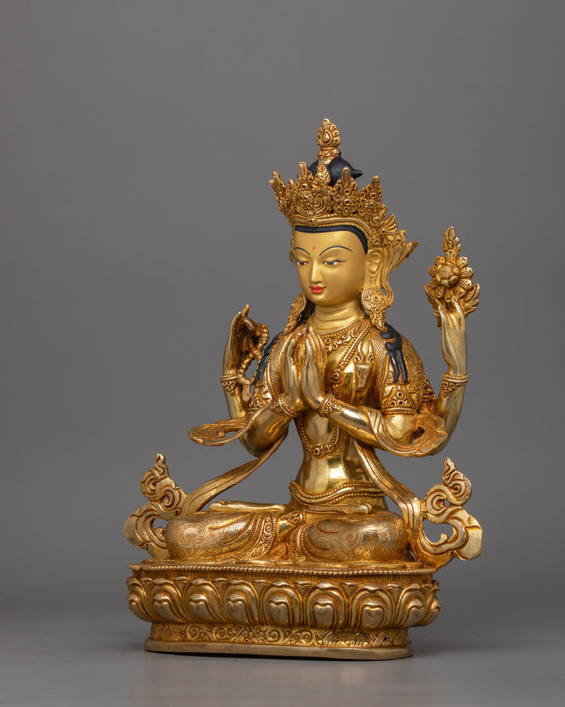 Himalayan Four-Armed Chenrezig Figurine | Buddha of Healing and Mercy