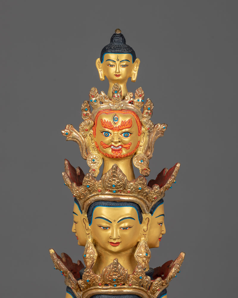 Thousand Armed Chenrezig Sculpture | 24K Gold Gilded Copper Artwork