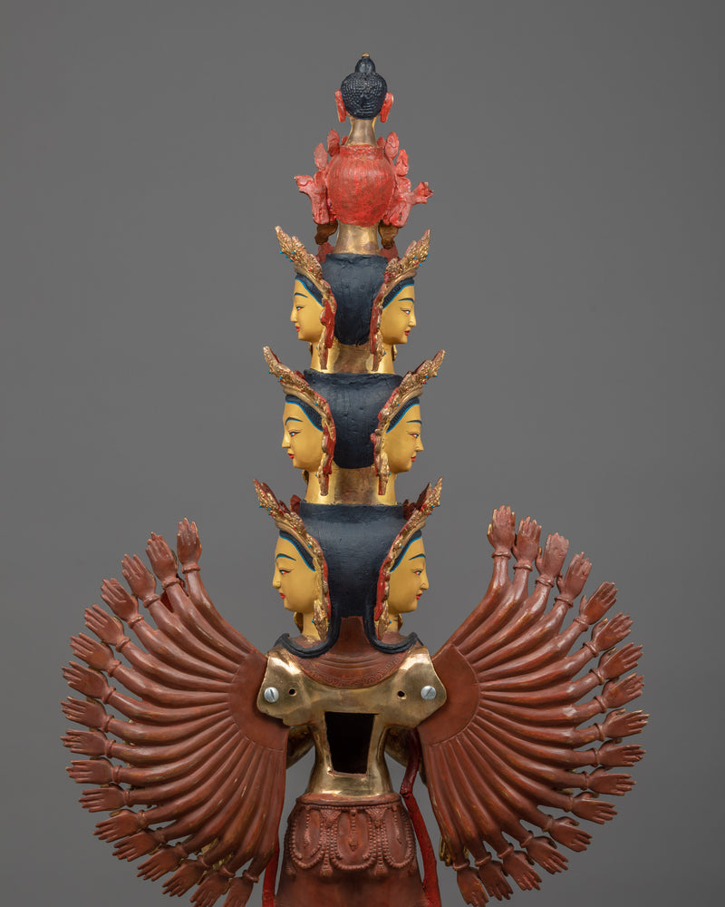 Thousand Armed Chenrezig Sculpture | 24K Gold Gilded Copper Artwork