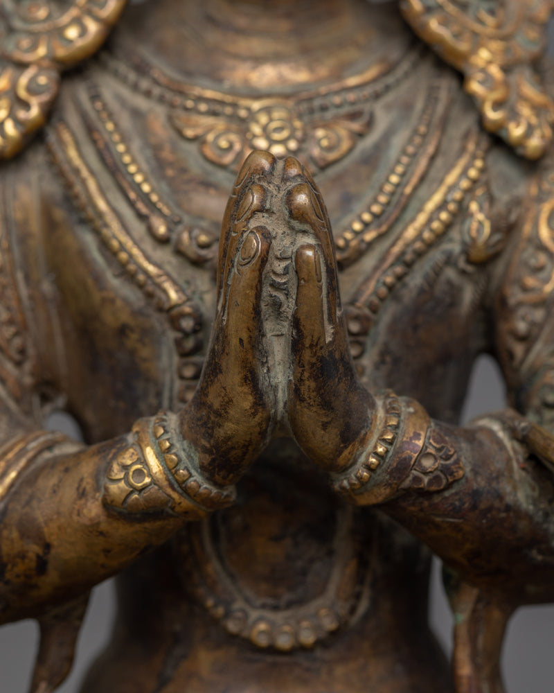 Handcrafted Antique Finished Chenrezig Statue | Four Armed Deity