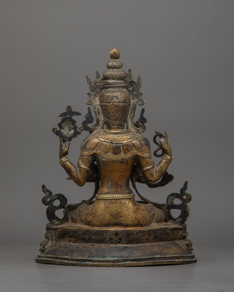 Handcrafted Antique Finished Chenrezig Statue | Four Armed Deity