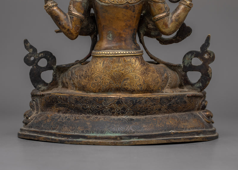 Handcrafted Antique Finished Chenrezig Statue | Four Armed Deity