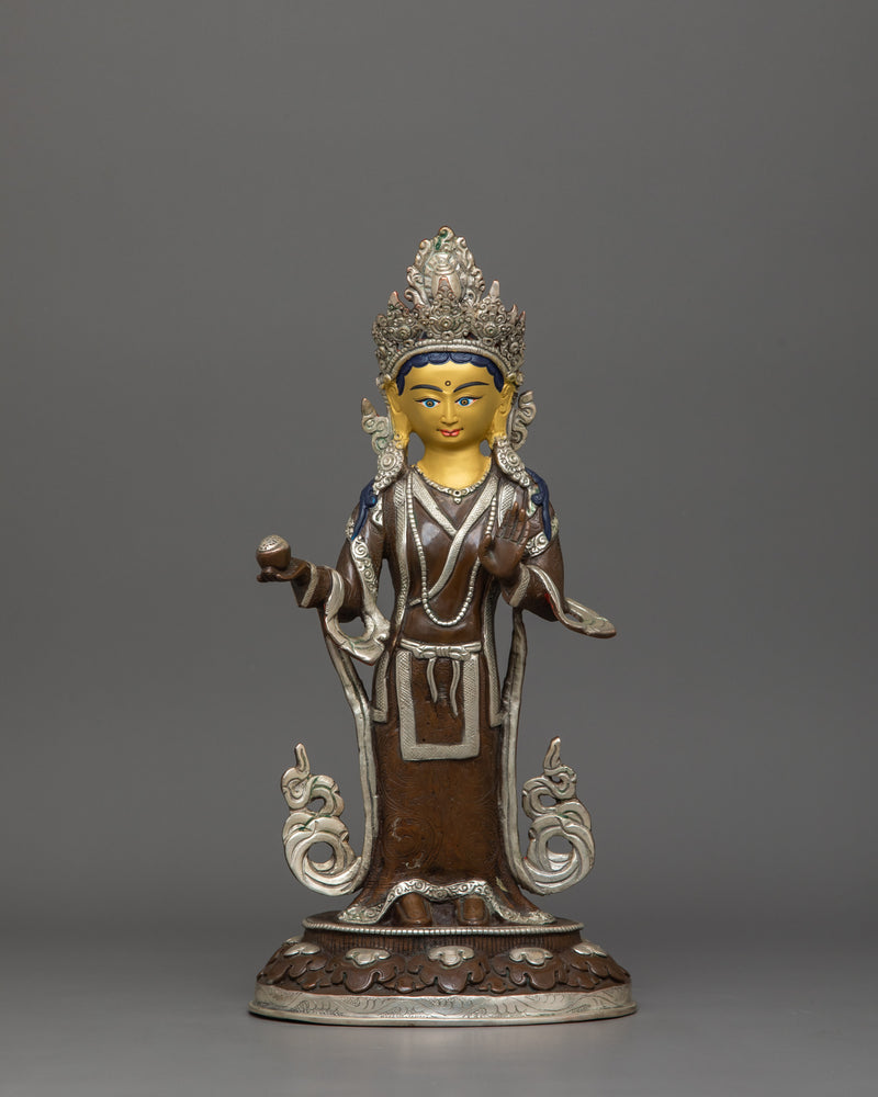 Guru Rinpoche With Two Consorts Statue | Oxidized Copper Body