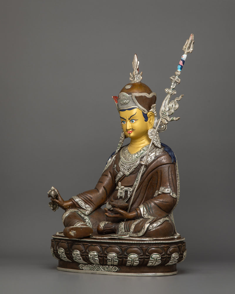 Guru Rinpoche With Two Consorts Statue | Oxidized Copper Body