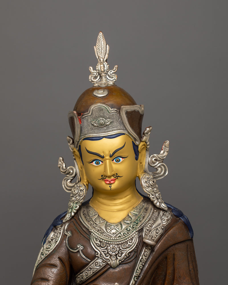 Guru Rinpoche With Two Consorts Statue | Oxidized Copper Body