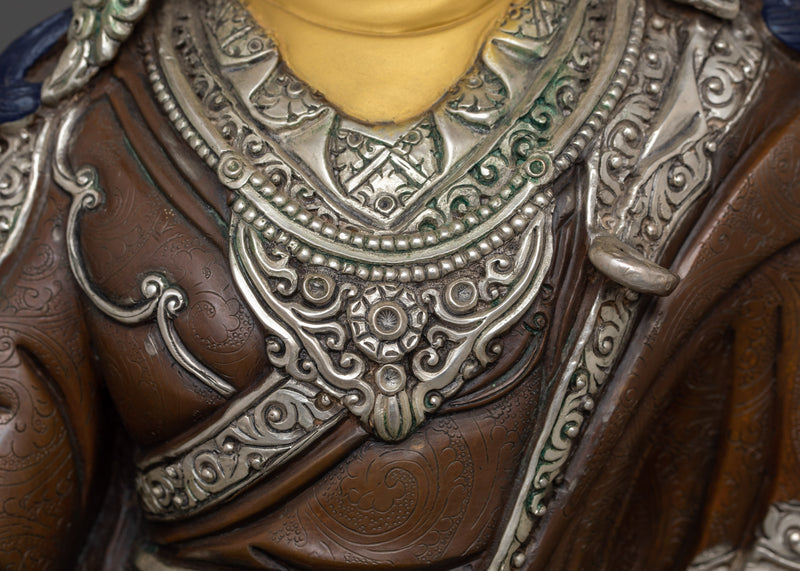 Guru Rinpoche With Two Consorts Statue | Oxidized Copper Body