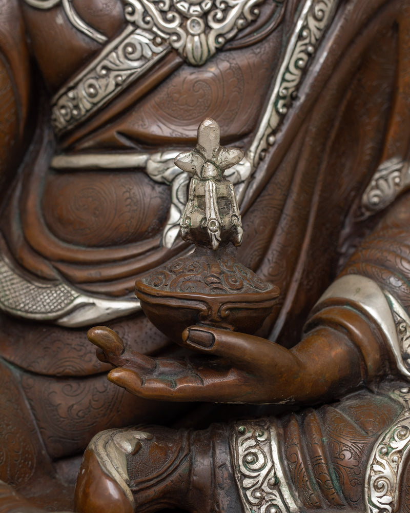 Guru Rinpoche With Two Consorts Statue | Oxidized Copper Body