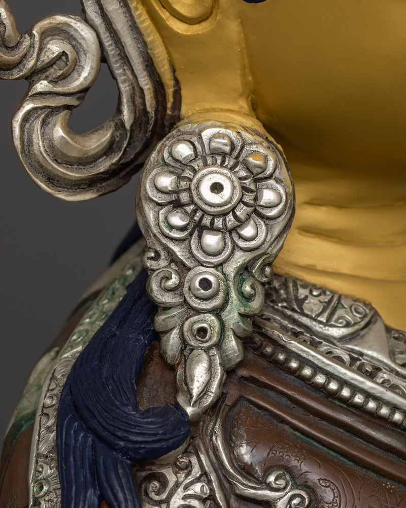 Guru Rinpoche With Two Consorts Statue | Oxidized Copper Body