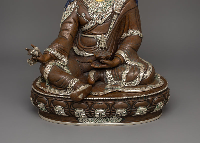 Guru Rinpoche With Two Consorts Statue | Oxidized Copper Body