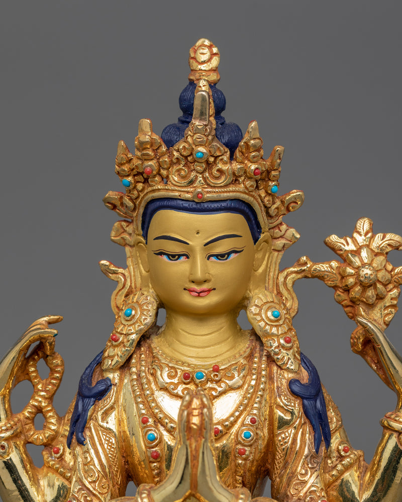 Handmade Figurine of Four-Armed Chenrezig | Buddha of Compassion and Mercy