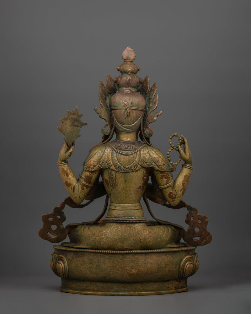 Antique Finish 4 Armed Chenrezig Statue | Helping Goddess Sculpture