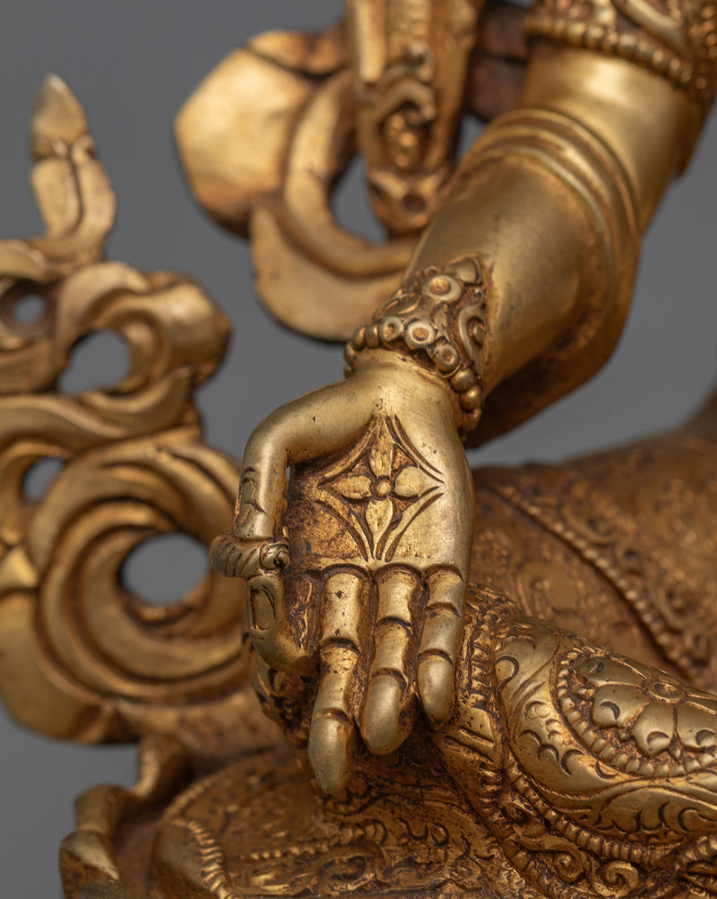 Sacred Sculpture of Buddhist Deity Green Tara | Goddess of Protection and Swift Aid